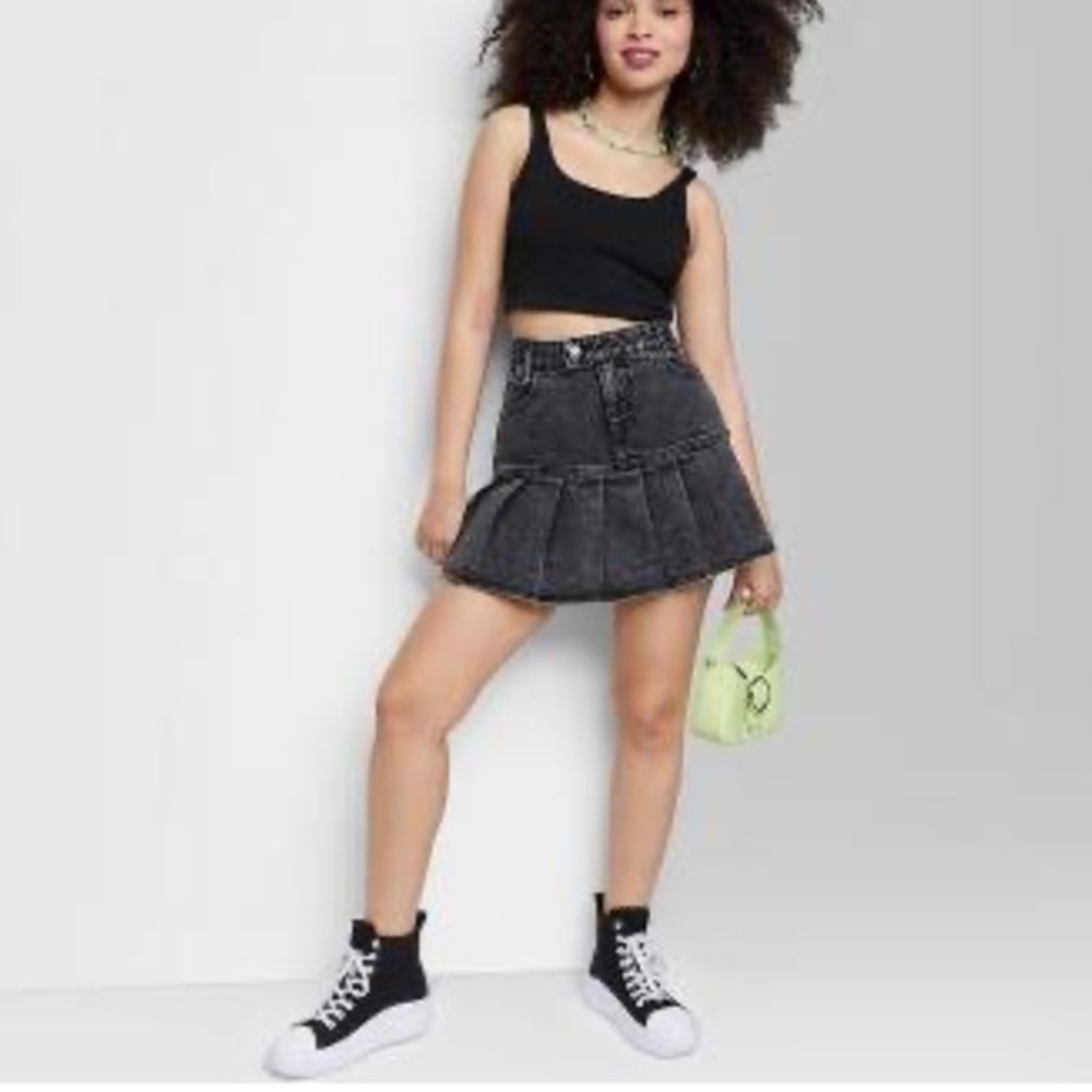Wild Fable high-Rise pleated black wash denim mini skirt